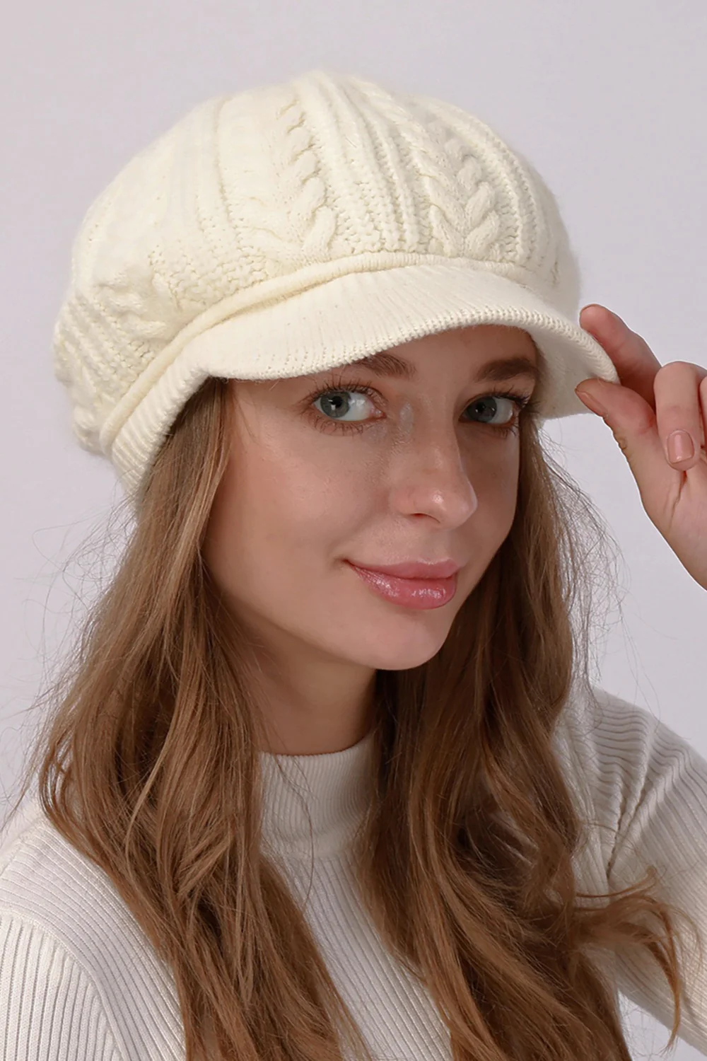 Fleece Lined Cable Knit Beret Hat - Image 11