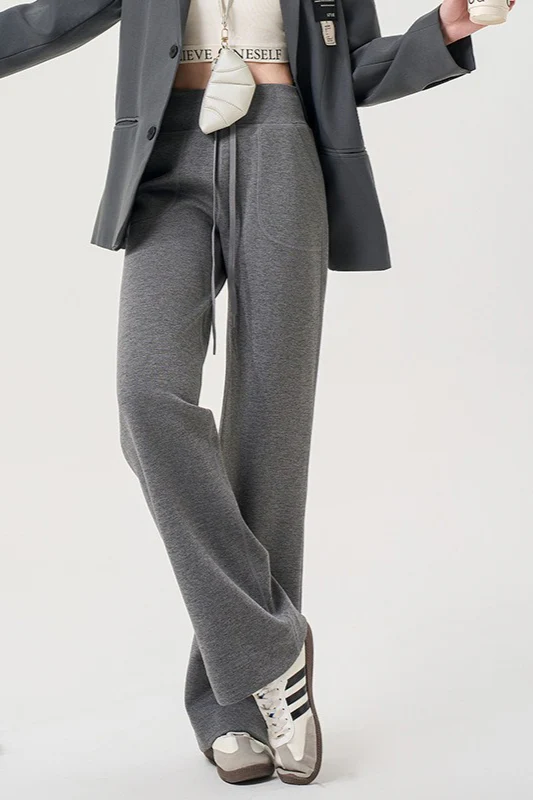 Fleece Lined Thermal Draping Lounge Straight Leg Knit Pants - Image 5