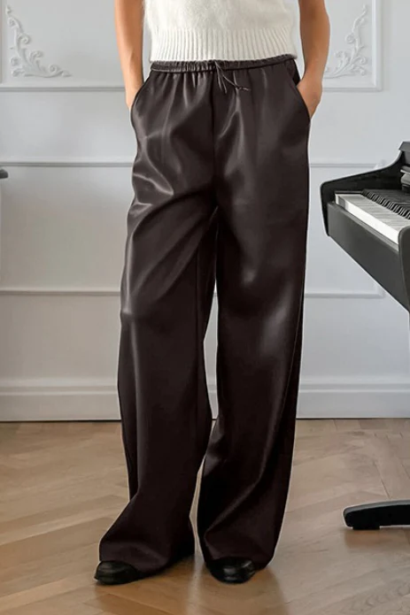 Fleece Vintage High Waist Straight Pants - Image 2