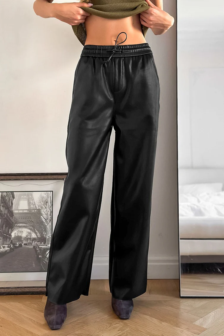 Fleece Vintage High Waist Straight Pants - Image 3