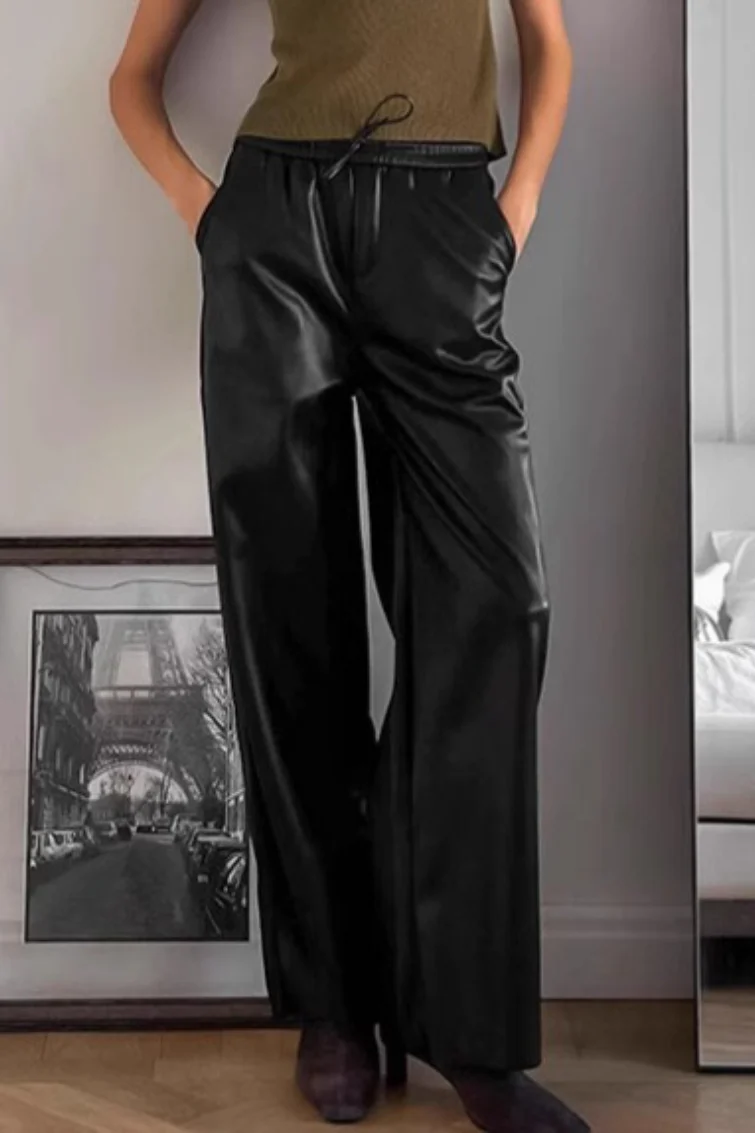 Fleece Vintage High Waist Straight Pants - Image 4