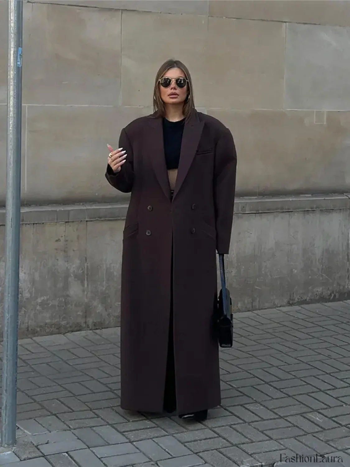 Flip Collar Double Breasted Pocket Woolen Coat Fashion Long Sleeved Overcoats - Image 13