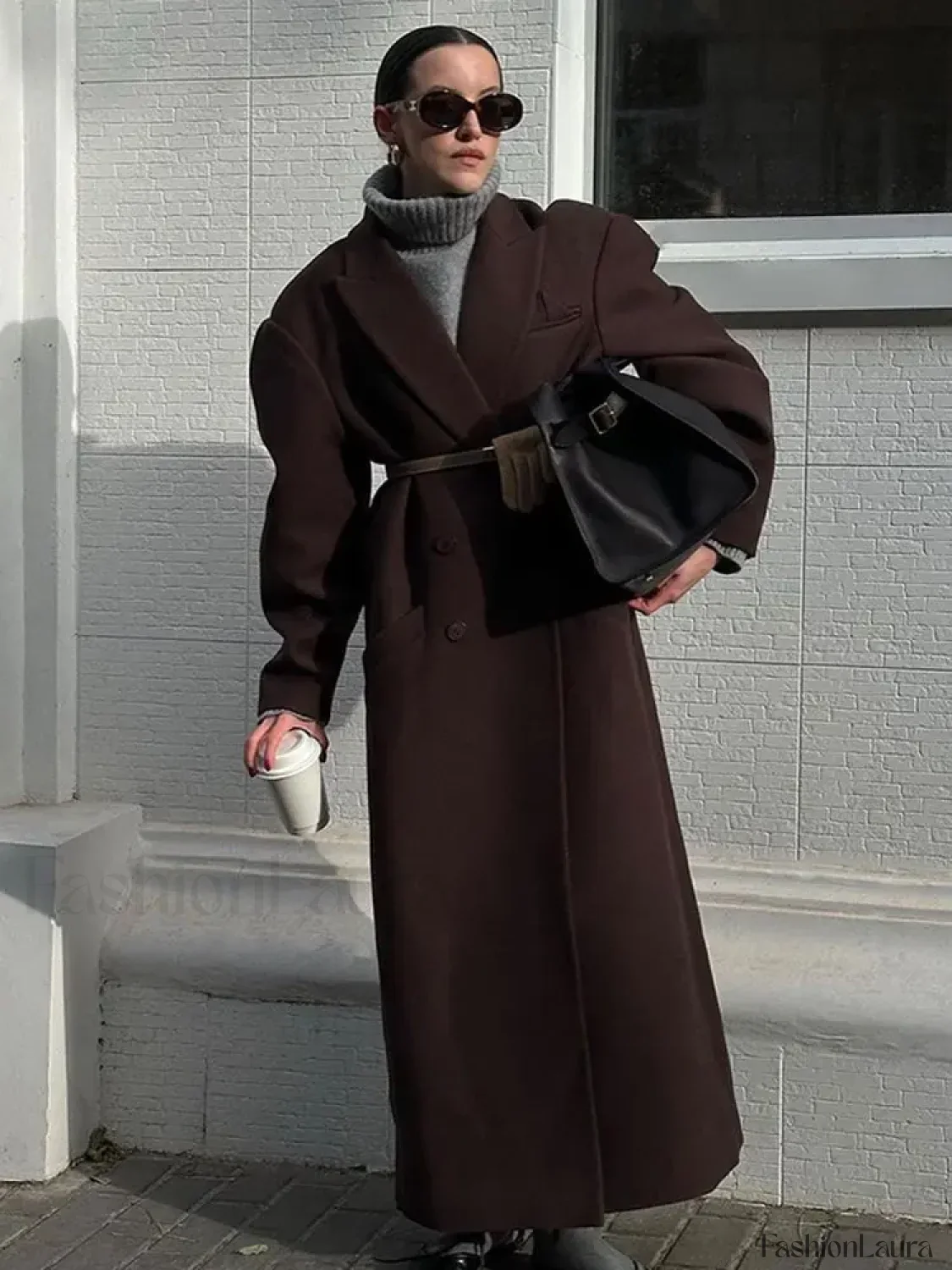 Flip Collar Double Breasted Pocket Woolen Coat Fashion Long Sleeved Overcoats - Image 15