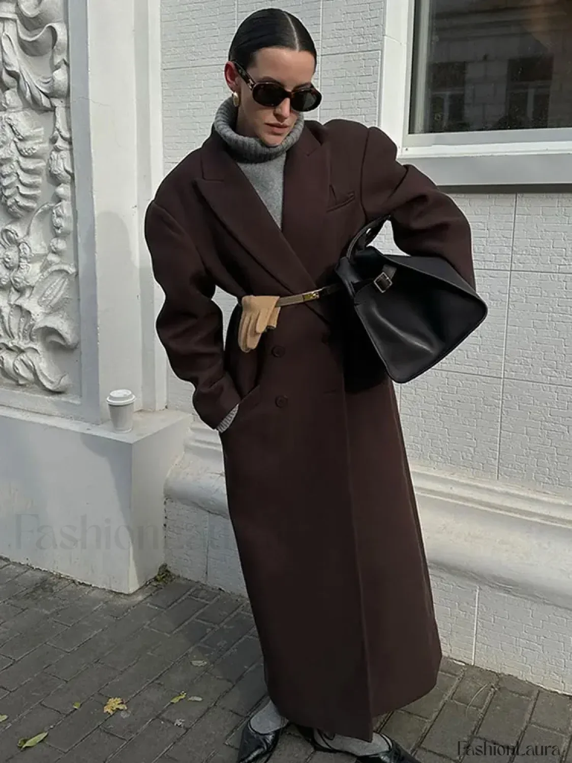 Flip Collar Double Breasted Pocket Woolen Coat Fashion Long Sleeved Overcoats - Image 18