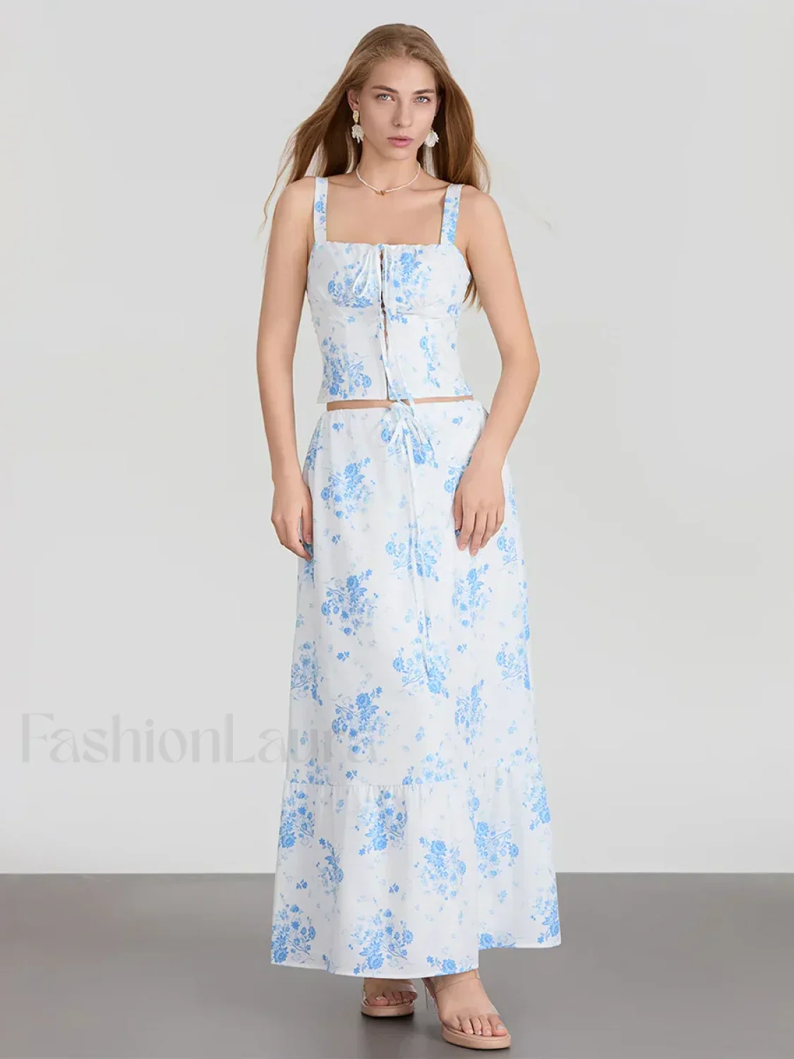 Floral A-Line Long Skirt Two Piece Set