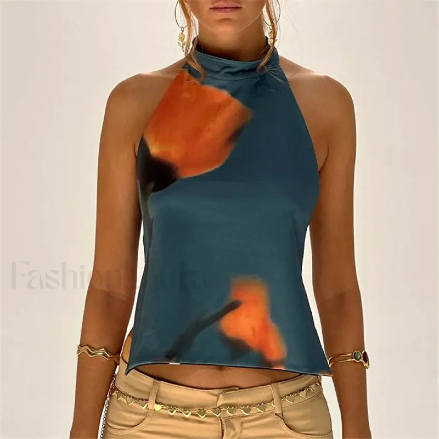 Floral Boho Backless Crop Top - Image 9