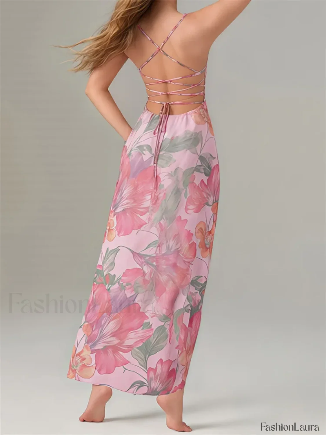 Floral Criss-Cross Strap Maxi Dress - Image 3