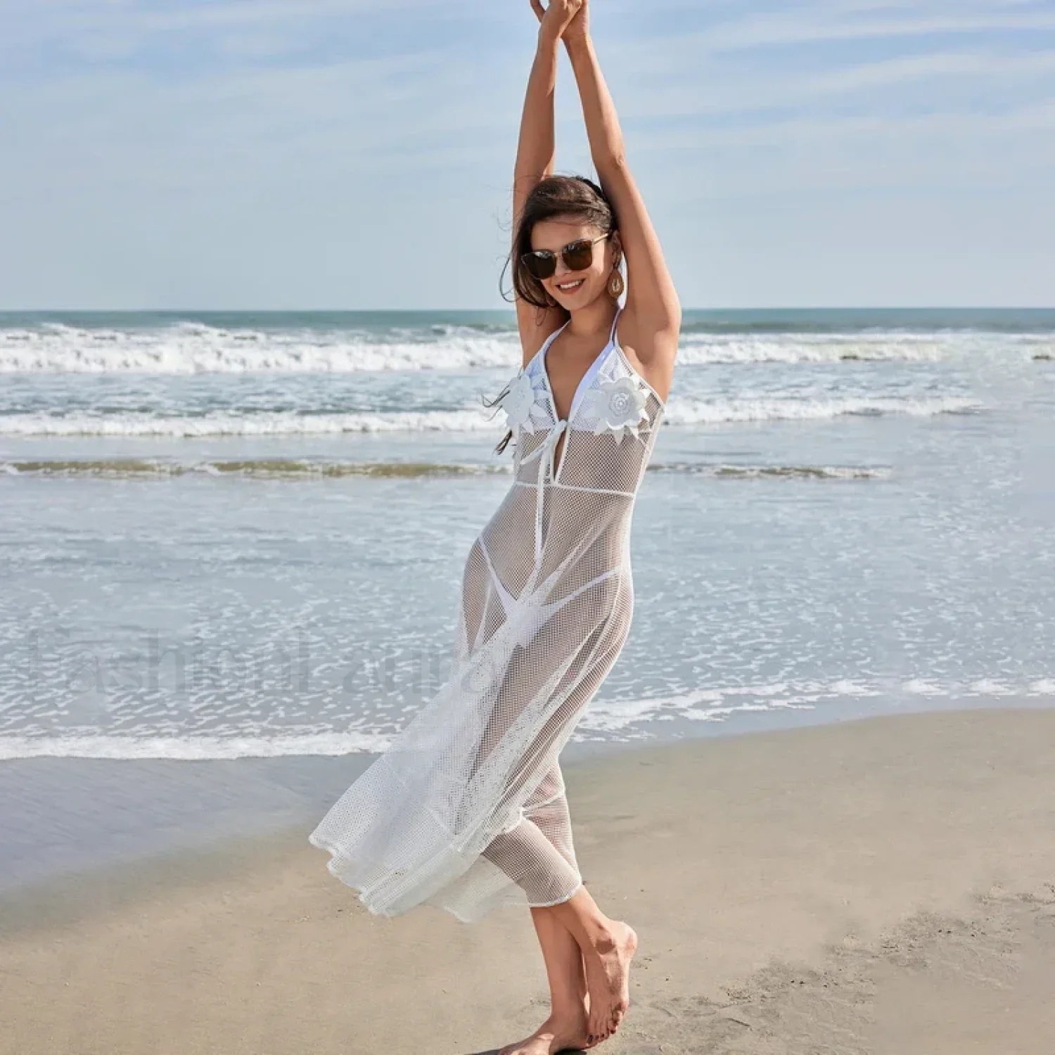 Floral Crochet Maxi Dress Cover Up - Image 3