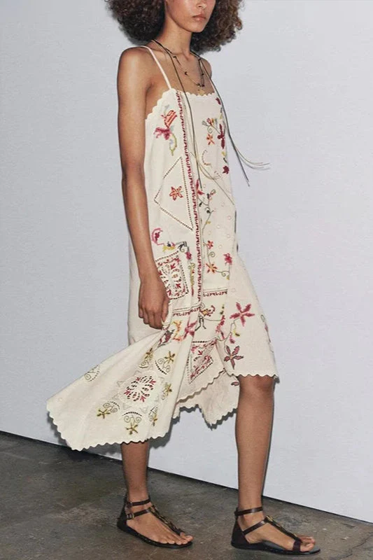 Floral Embroidered Asymmetric Boho Dress