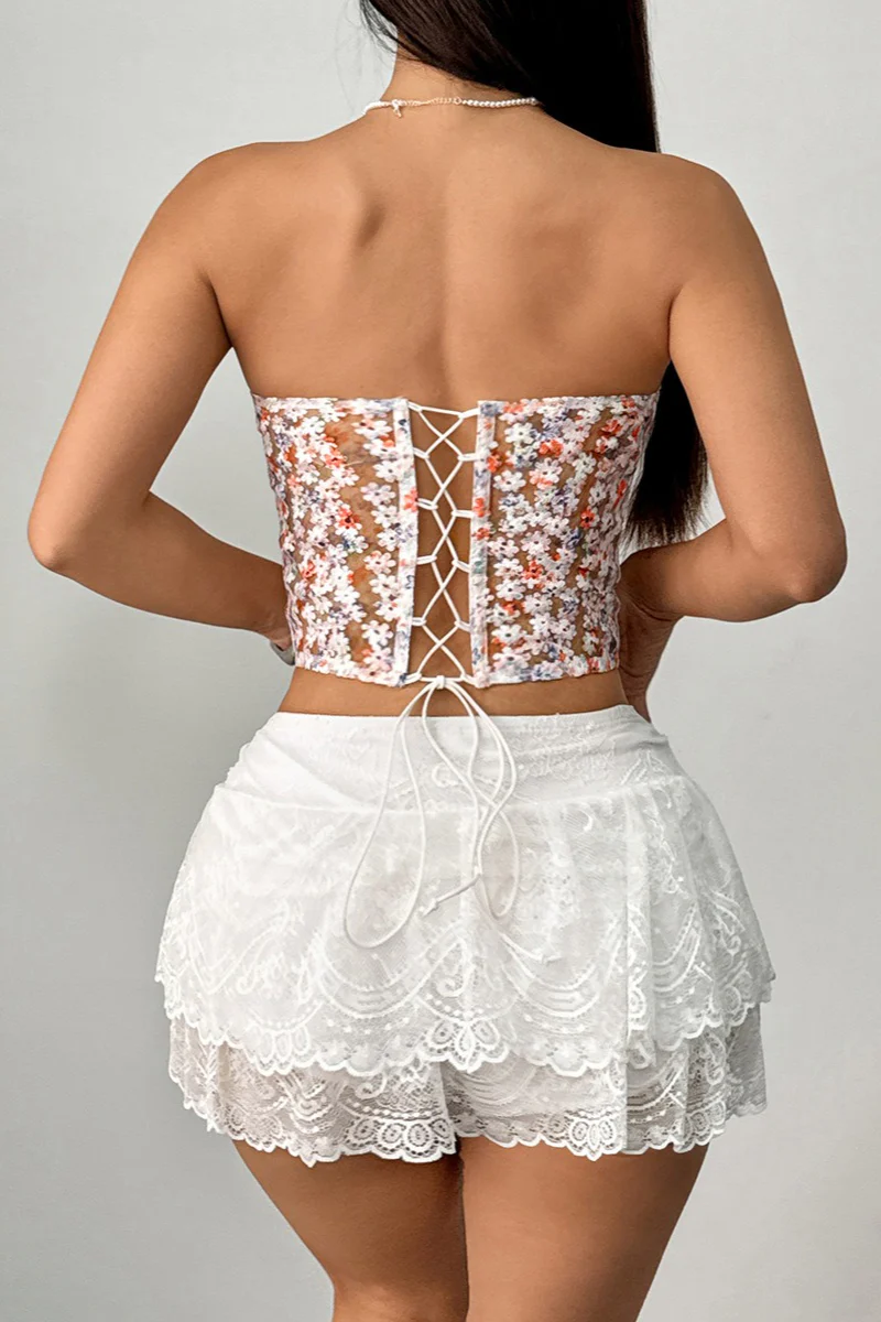 Floral Embroidery Boned Sheer Corset Tube Top - Image 12