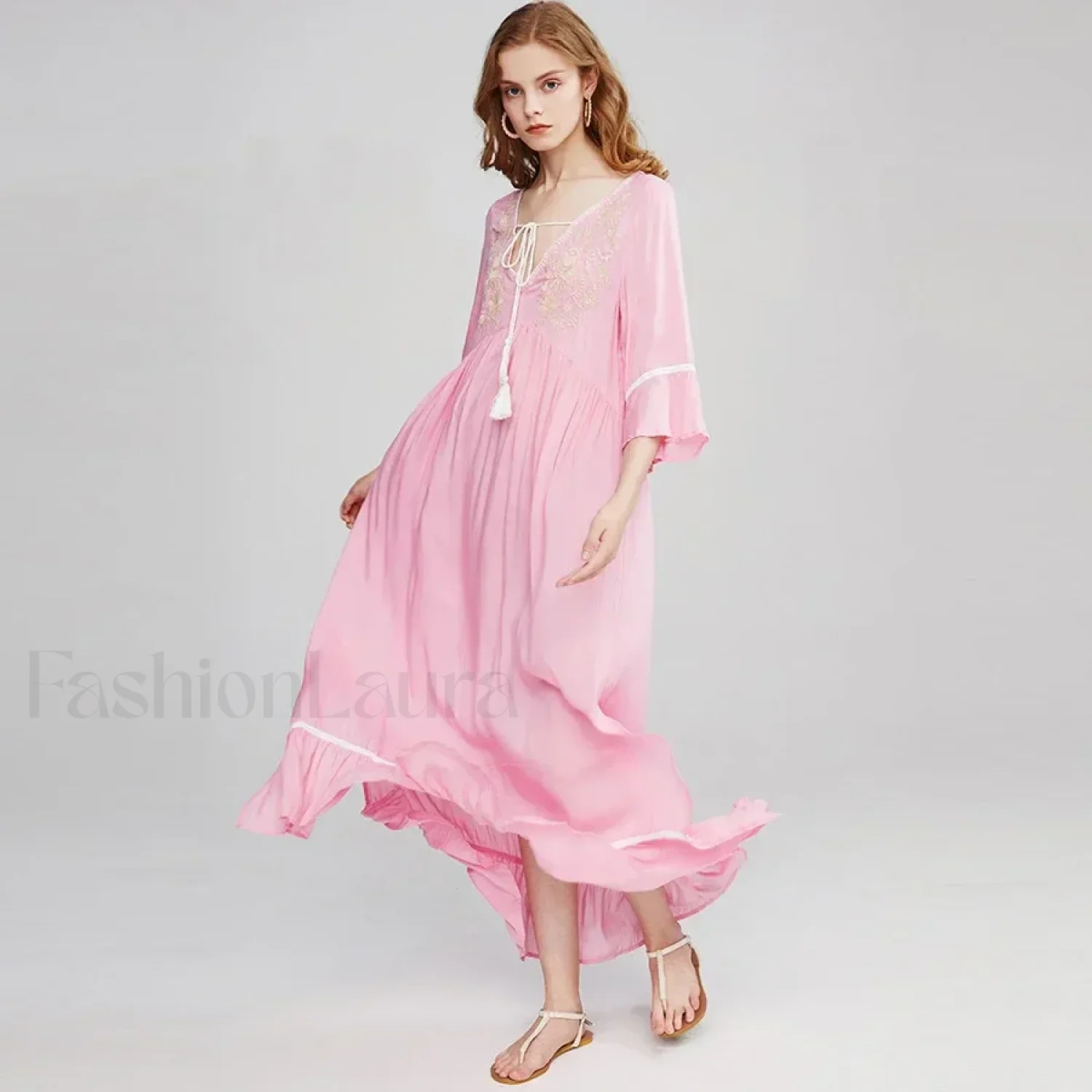 Floral Flare-Sleeve Boho Dress - Image 10