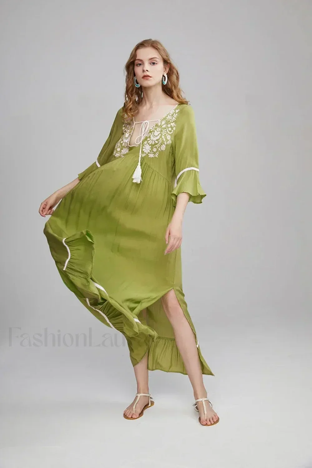 Floral Flare-Sleeve Boho Dress - Image 11