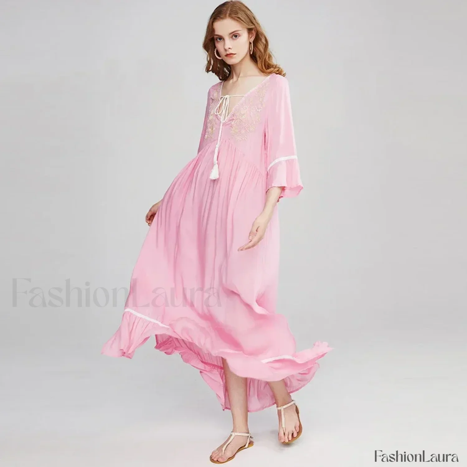 Floral Flare-Sleeve Boho Dress - Image 16