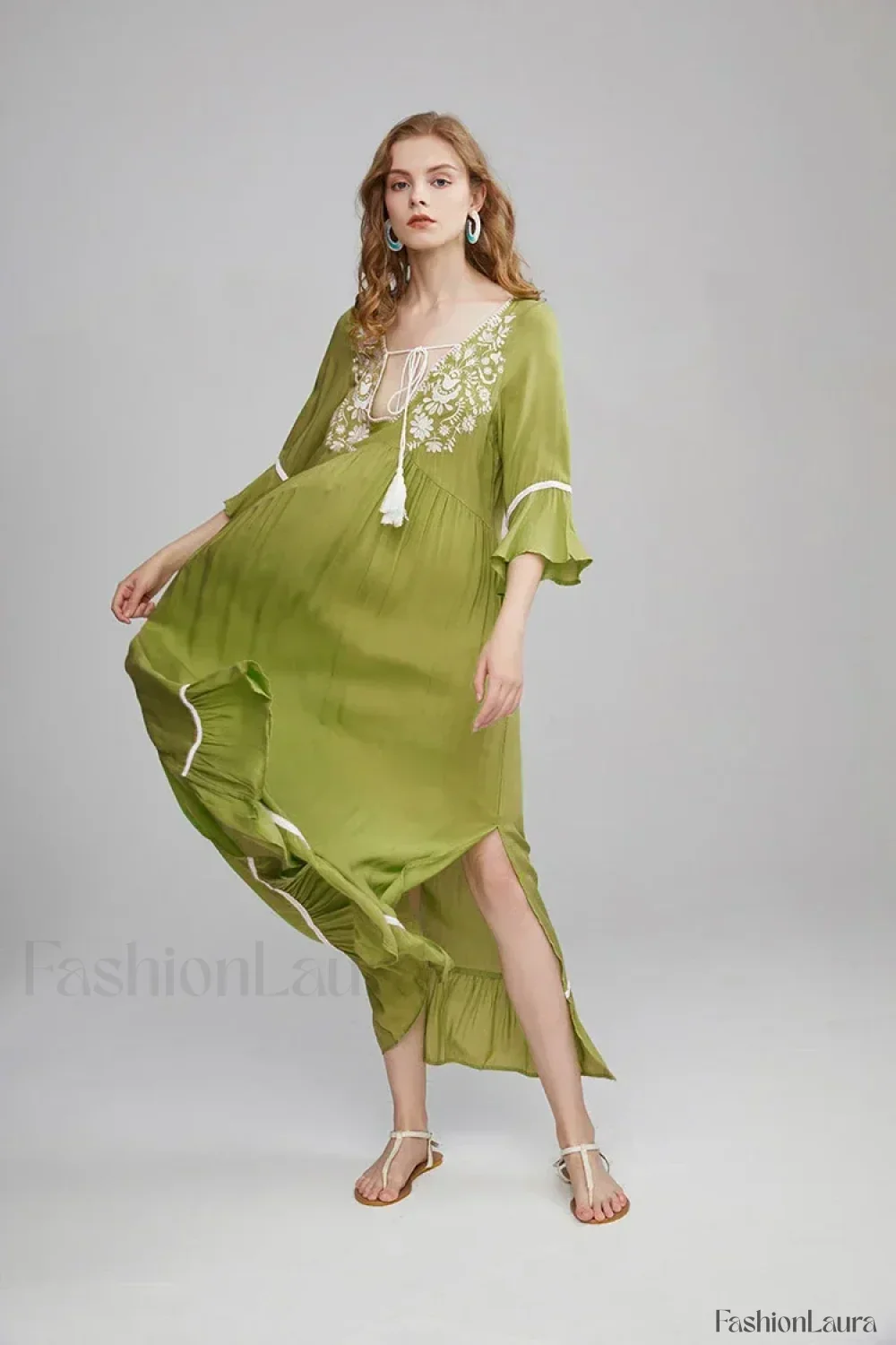 Floral Flare-Sleeve Boho Dress - Image 17