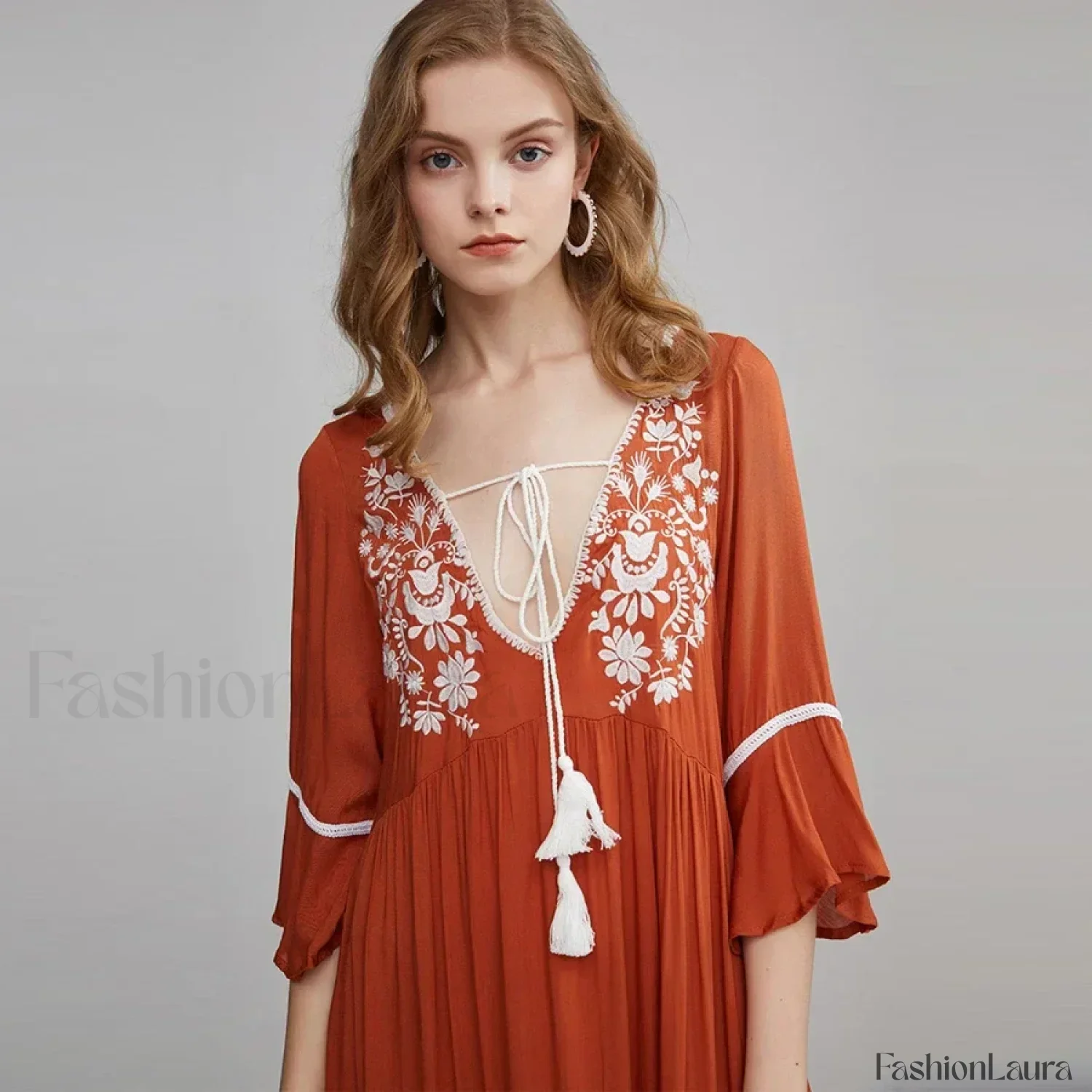 Floral Flare-Sleeve Boho Dress - Image 18