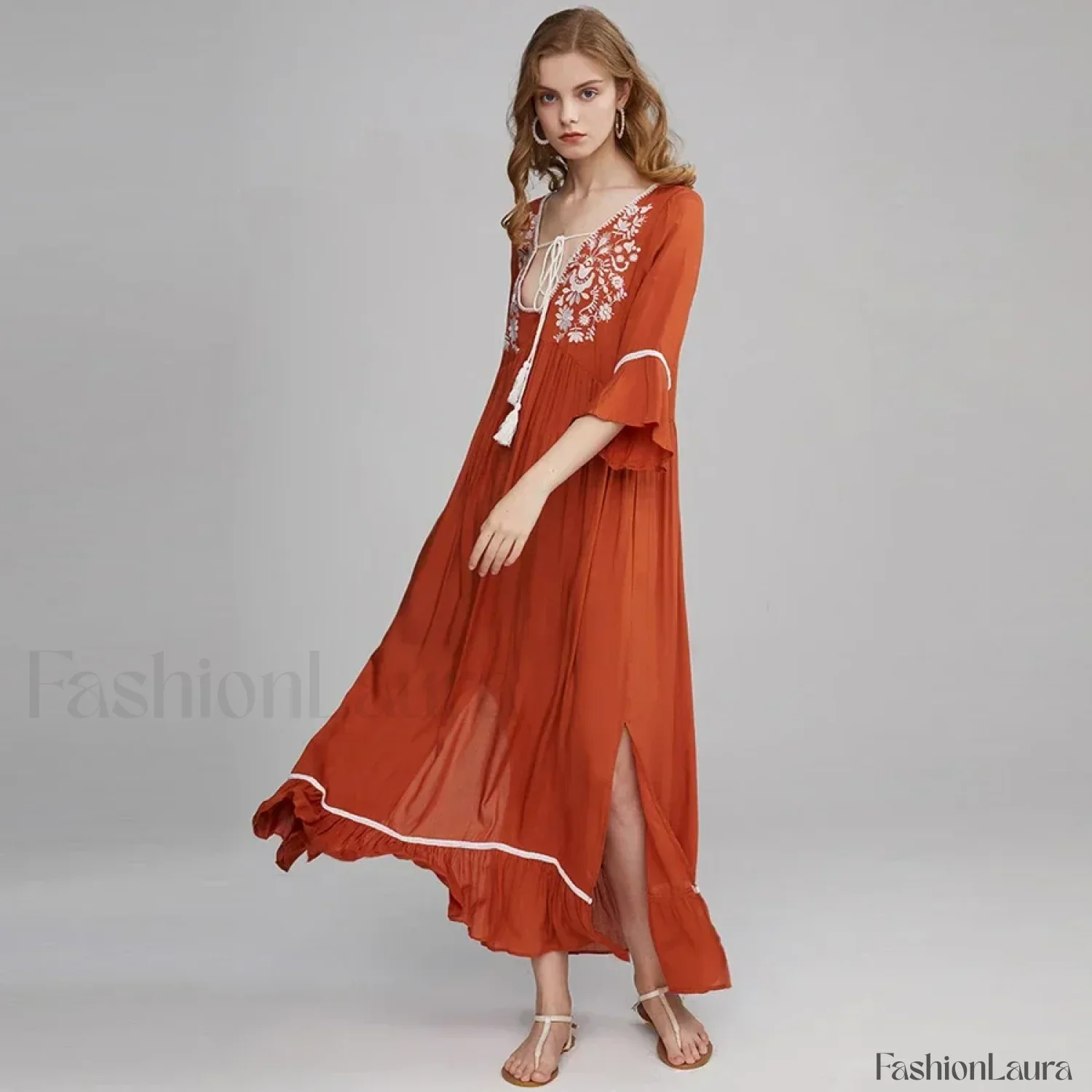 Floral Flare-Sleeve Boho Dress - Image 19