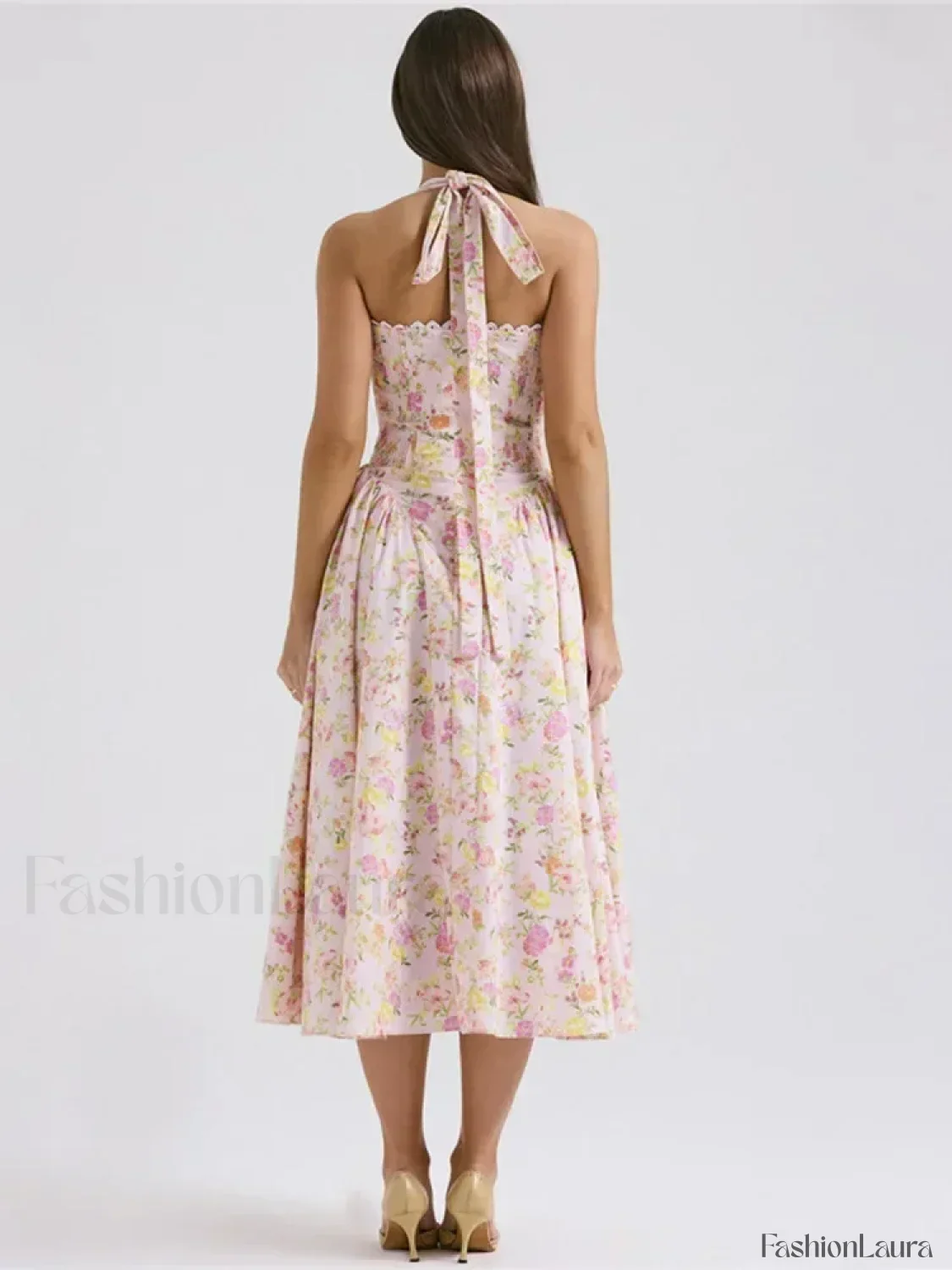 Floral Halter Backless Midi Dress - Image 12