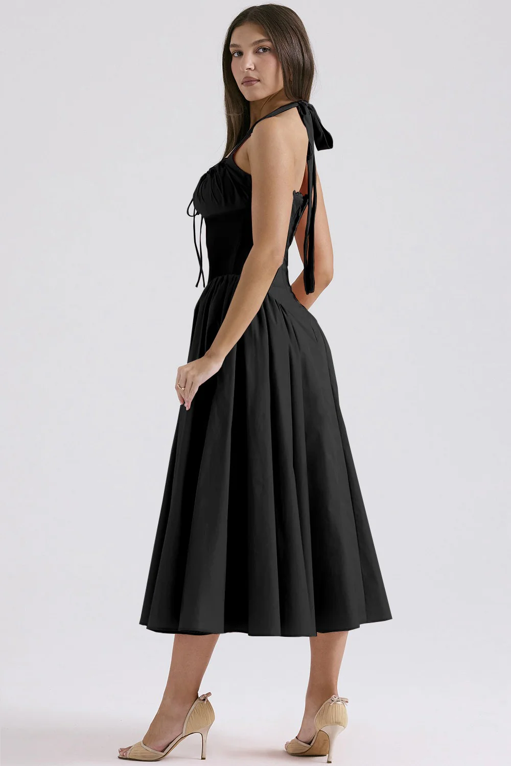 Floral Halter Lace Trim Long Sleeveless Prom Dress - Image 18