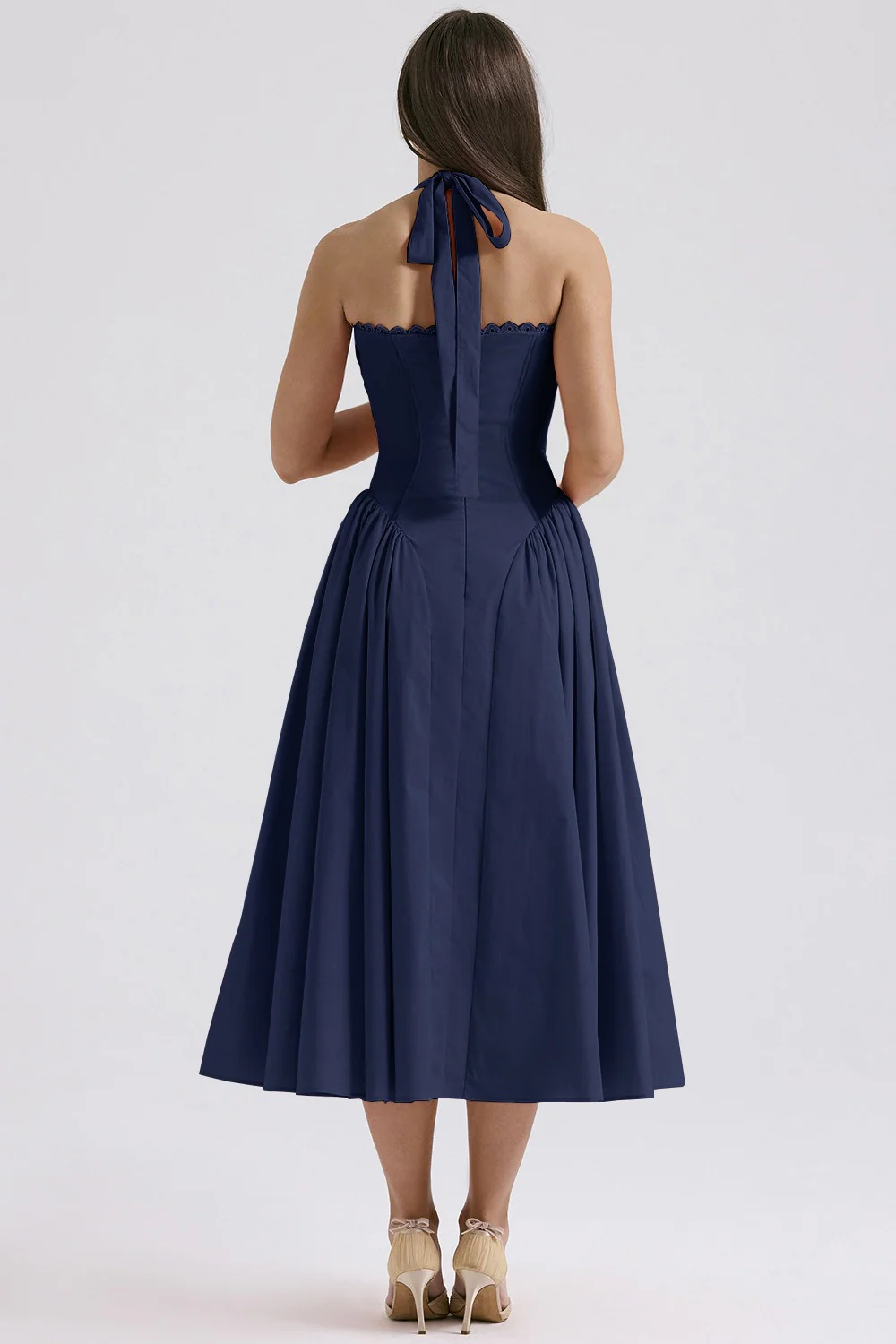 Floral Halter Lace Trim Long Sleeveless Prom Dress - Image 20