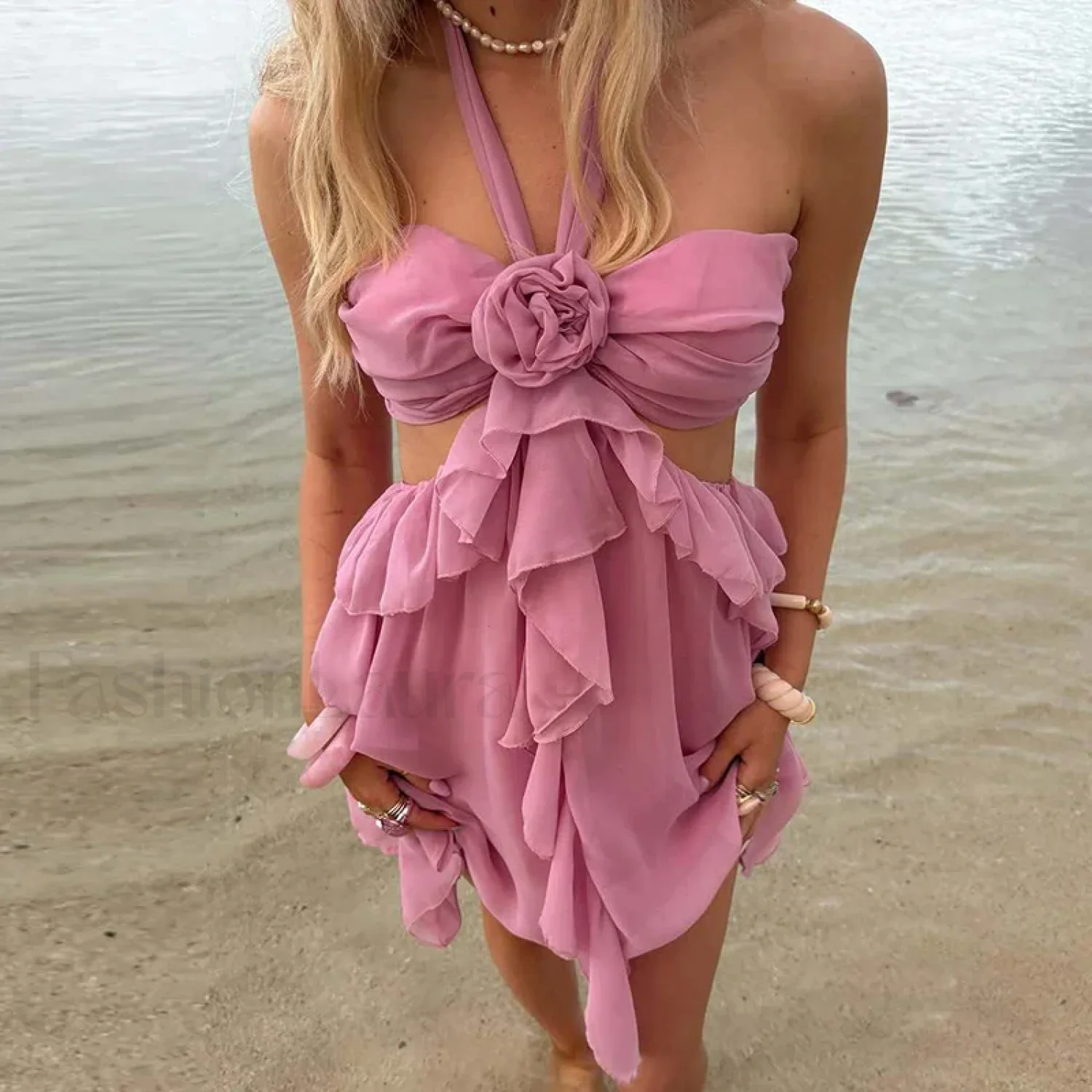Floral Halter Pleated Mini Dress - Image 10