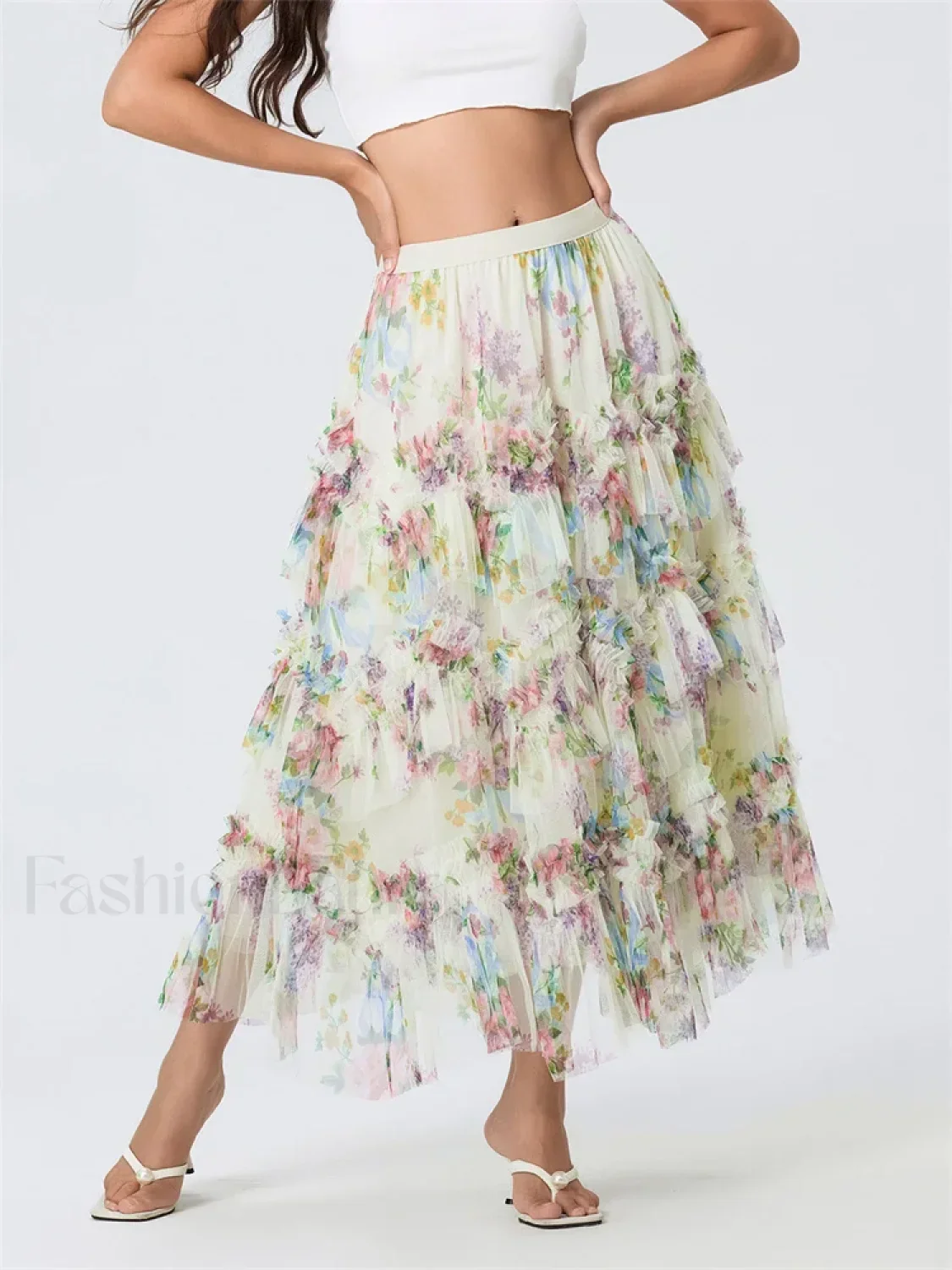Floral Mesh Tiered Tulle Skirt - Image 2