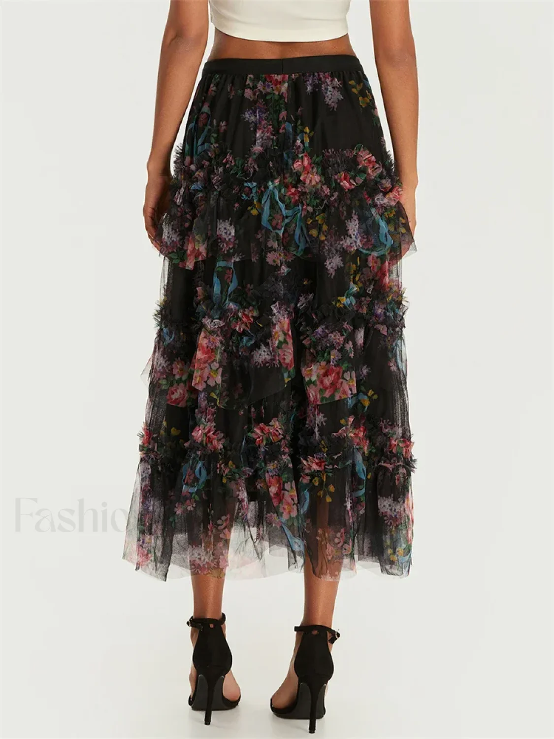 Floral Mesh Tiered Tulle Skirt - Image 6