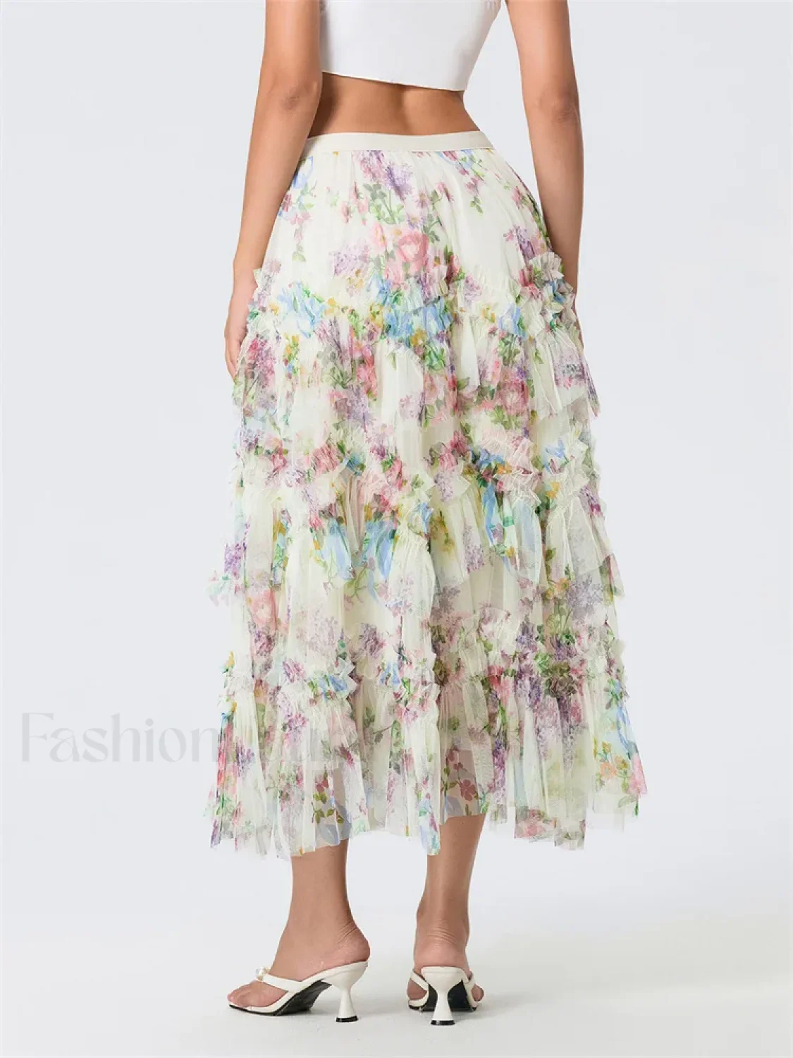 Floral Mesh Tutu Flowy Long Skirt - Image 11
