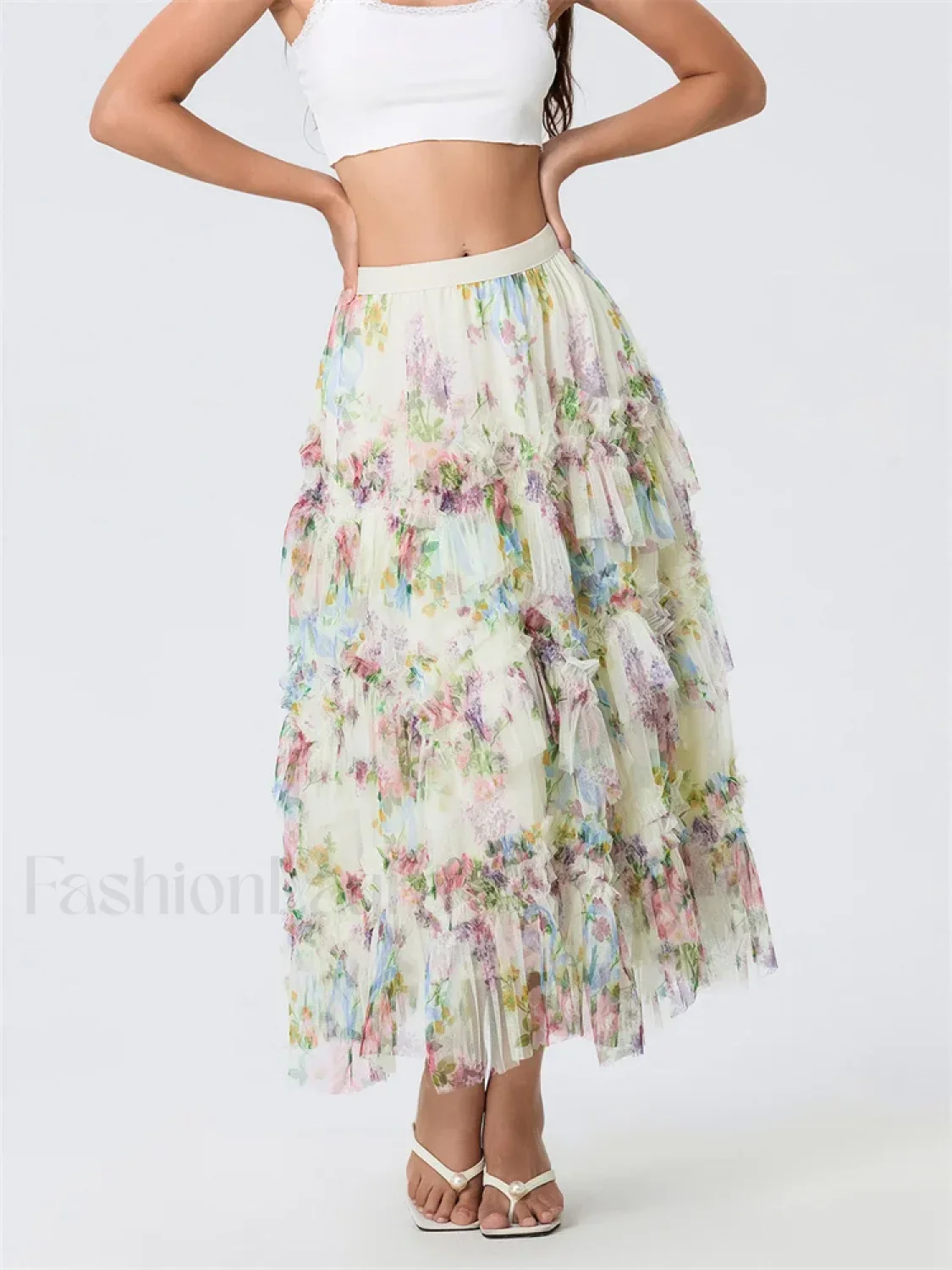 Floral Mesh Tutu Flowy Long Skirt - Image 12