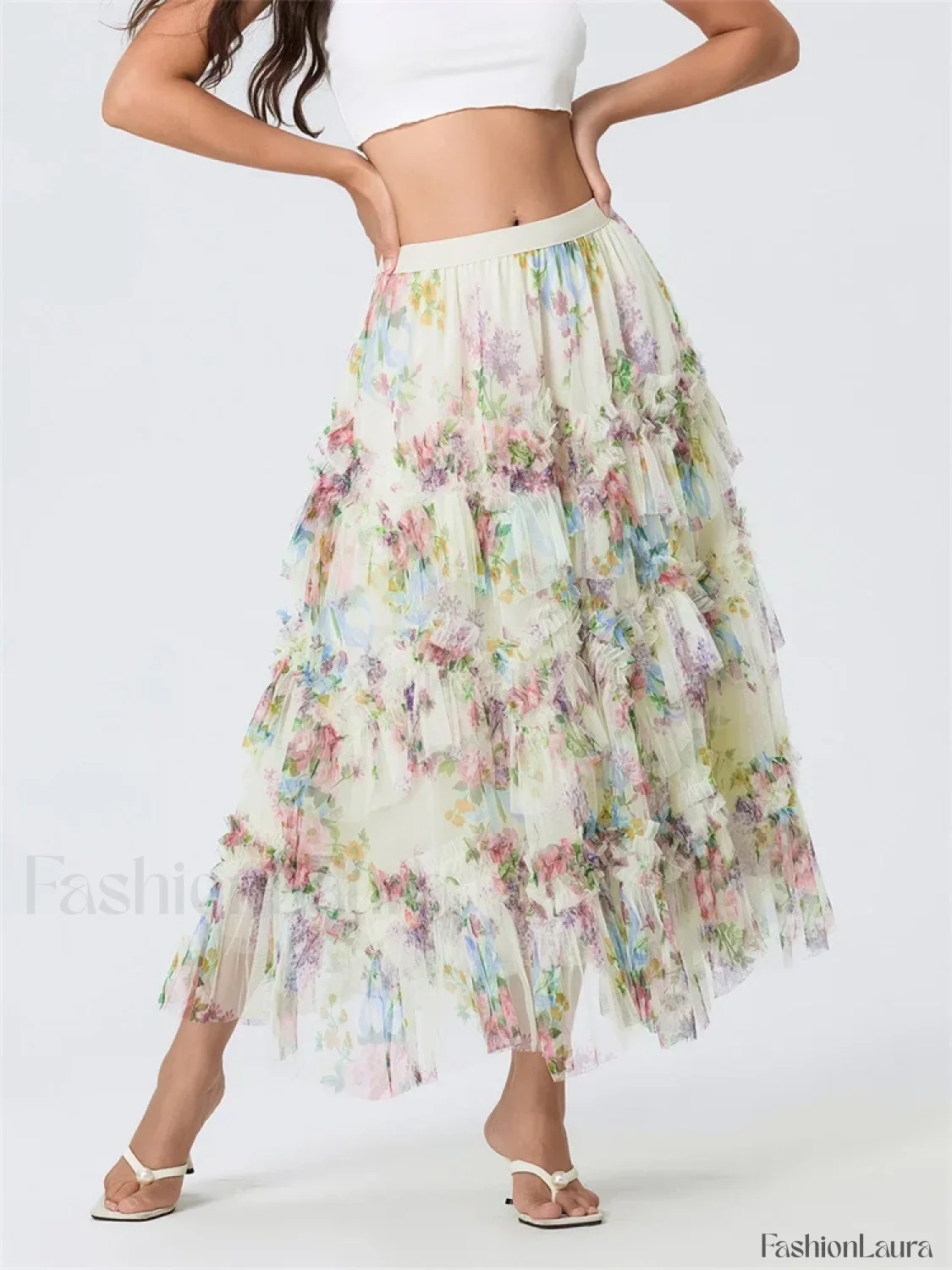 Floral Mesh Tutu Flowy Long Skirt - Image 13
