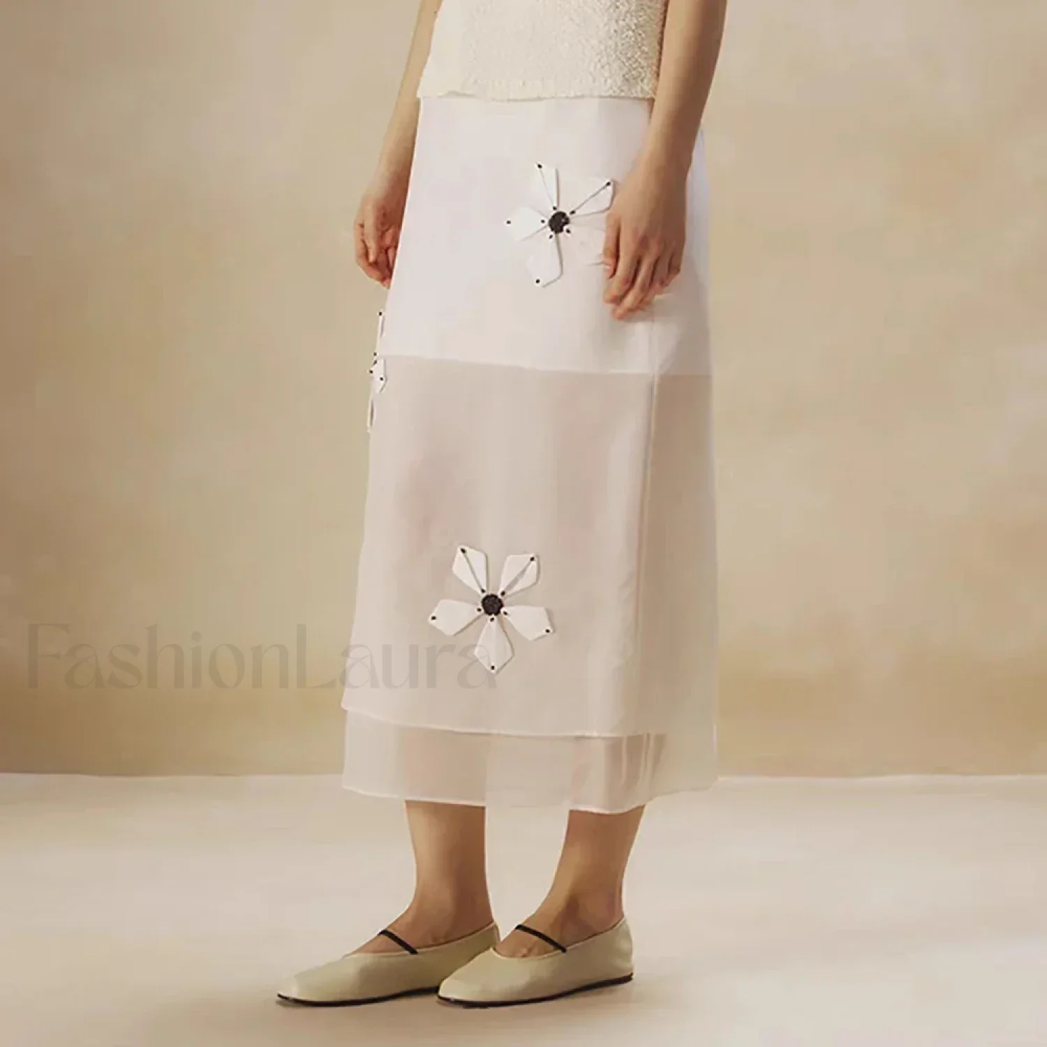 Floral Organza Back Slit Cotton Skirt - Image 7