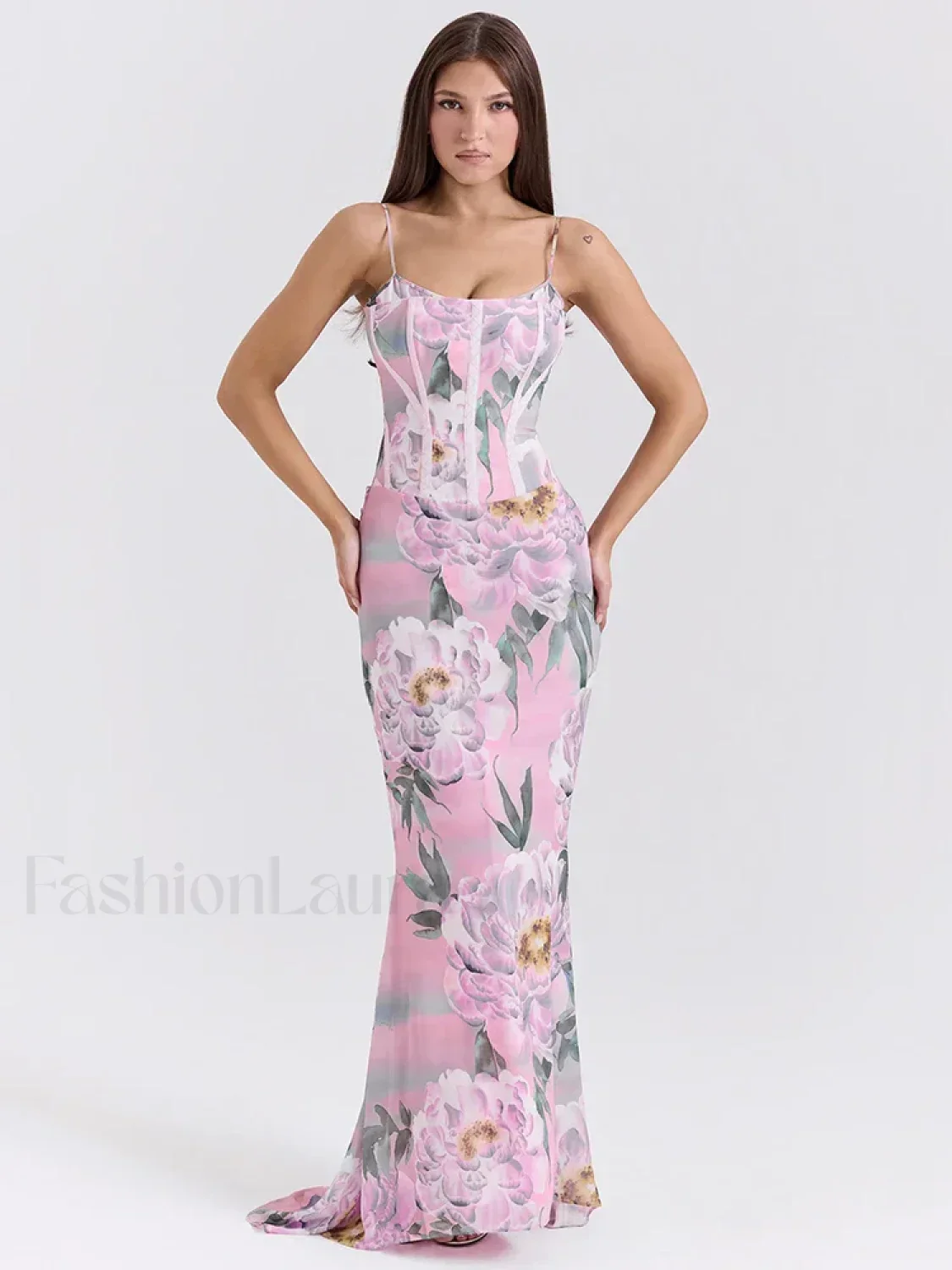 Floral Pink Spaghetti Strap Maxi Dress - Image 9
