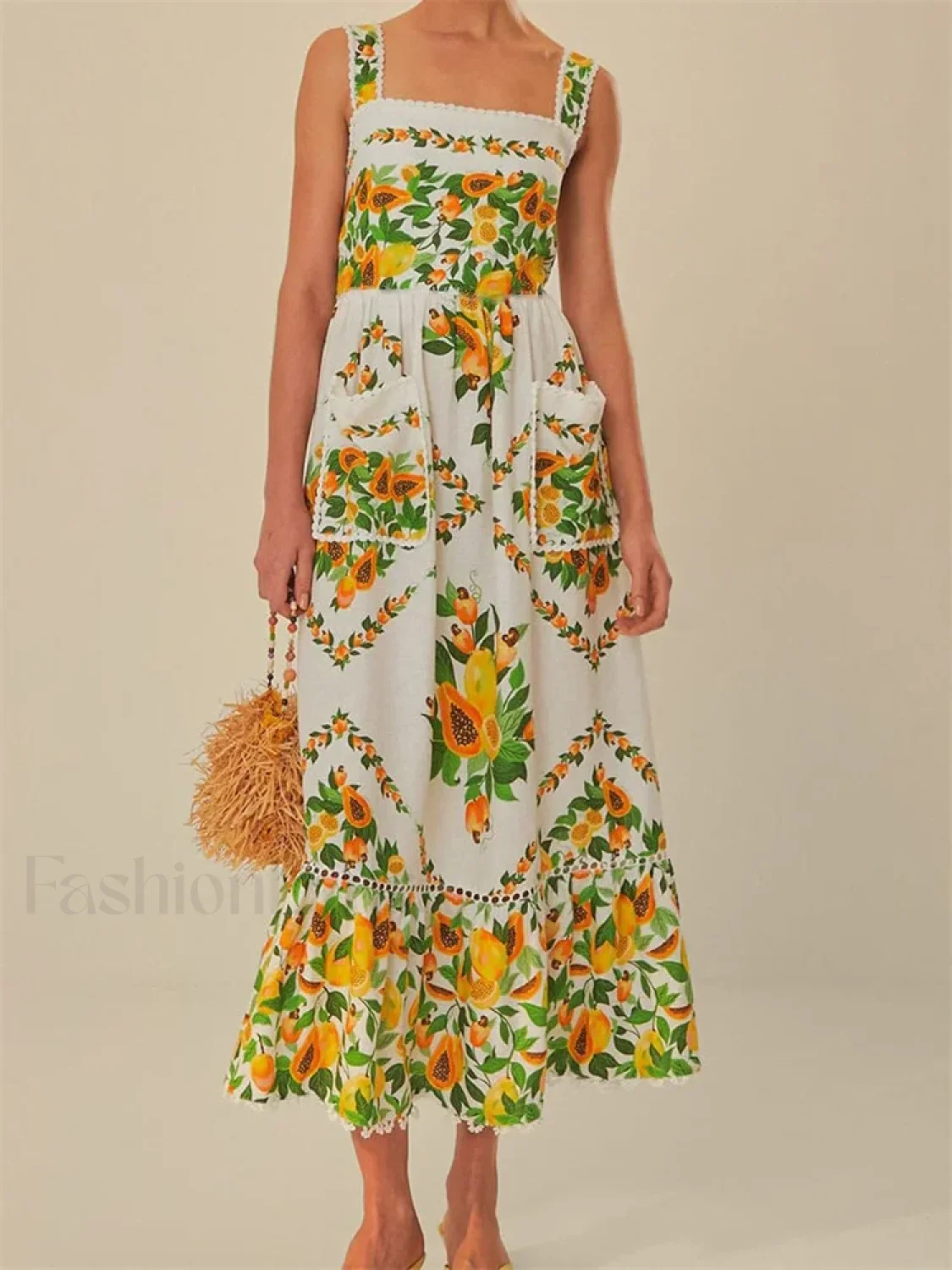 Floral Pocket Square Neck Maxi Dress - Image 2