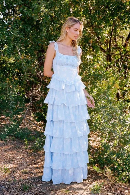 Floral Print Spaghetti Strap Romantic Prom Dress - Image 5