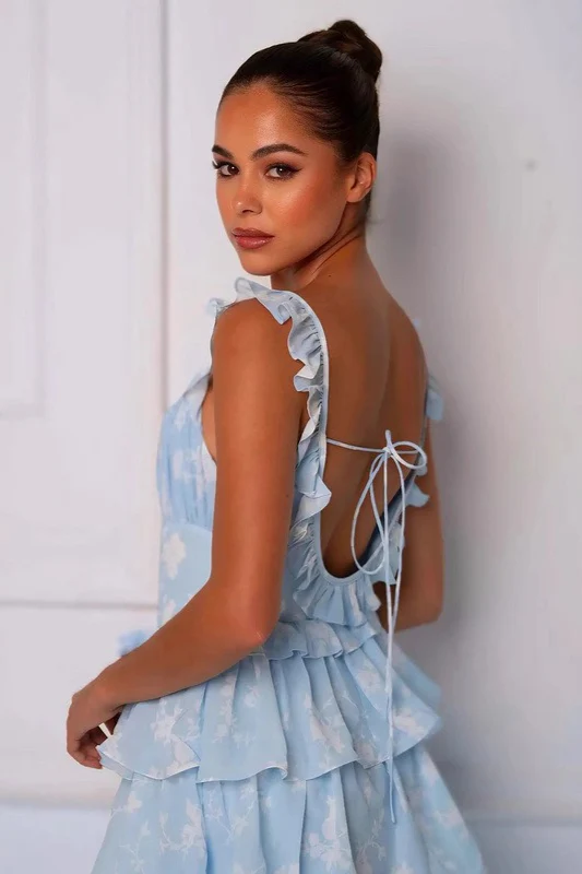 Floral Print Spaghetti Strap Romantic Prom Dress - Image 7