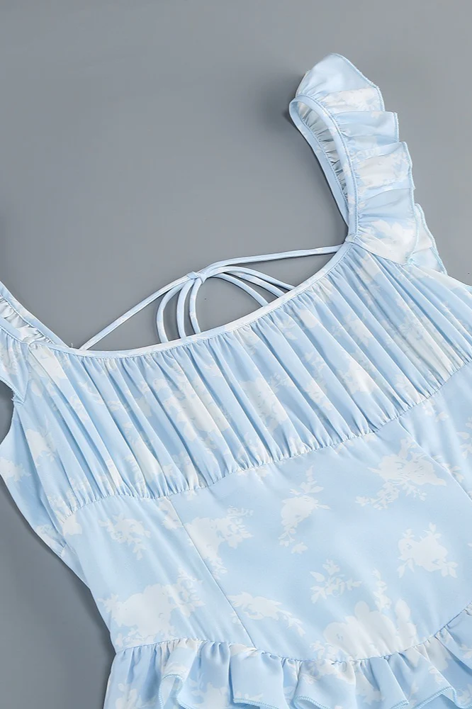 Floral Print Spaghetti Strap Romantic Prom Dress - Image 8
