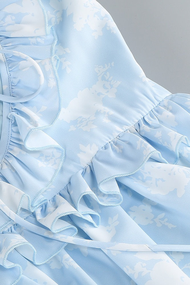 Floral Print Spaghetti Strap Romantic Prom Dress - Image 9