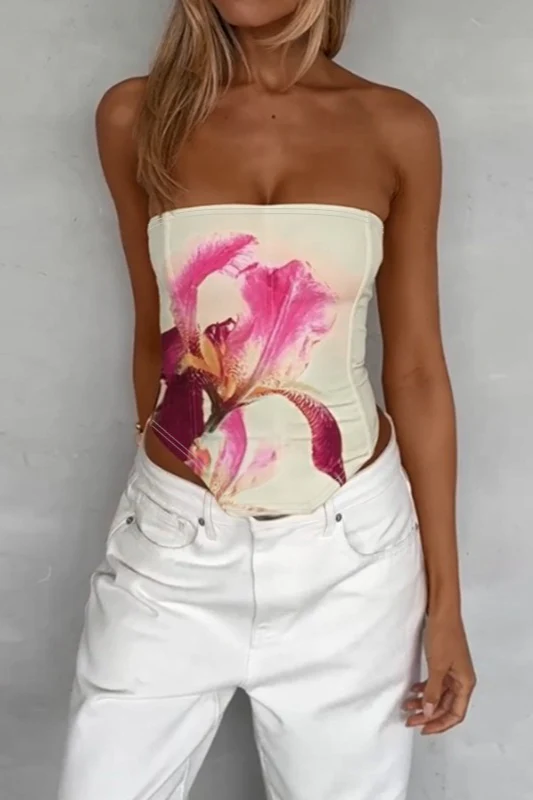 Floral Print Strapless Chic Tube Top - Image 2
