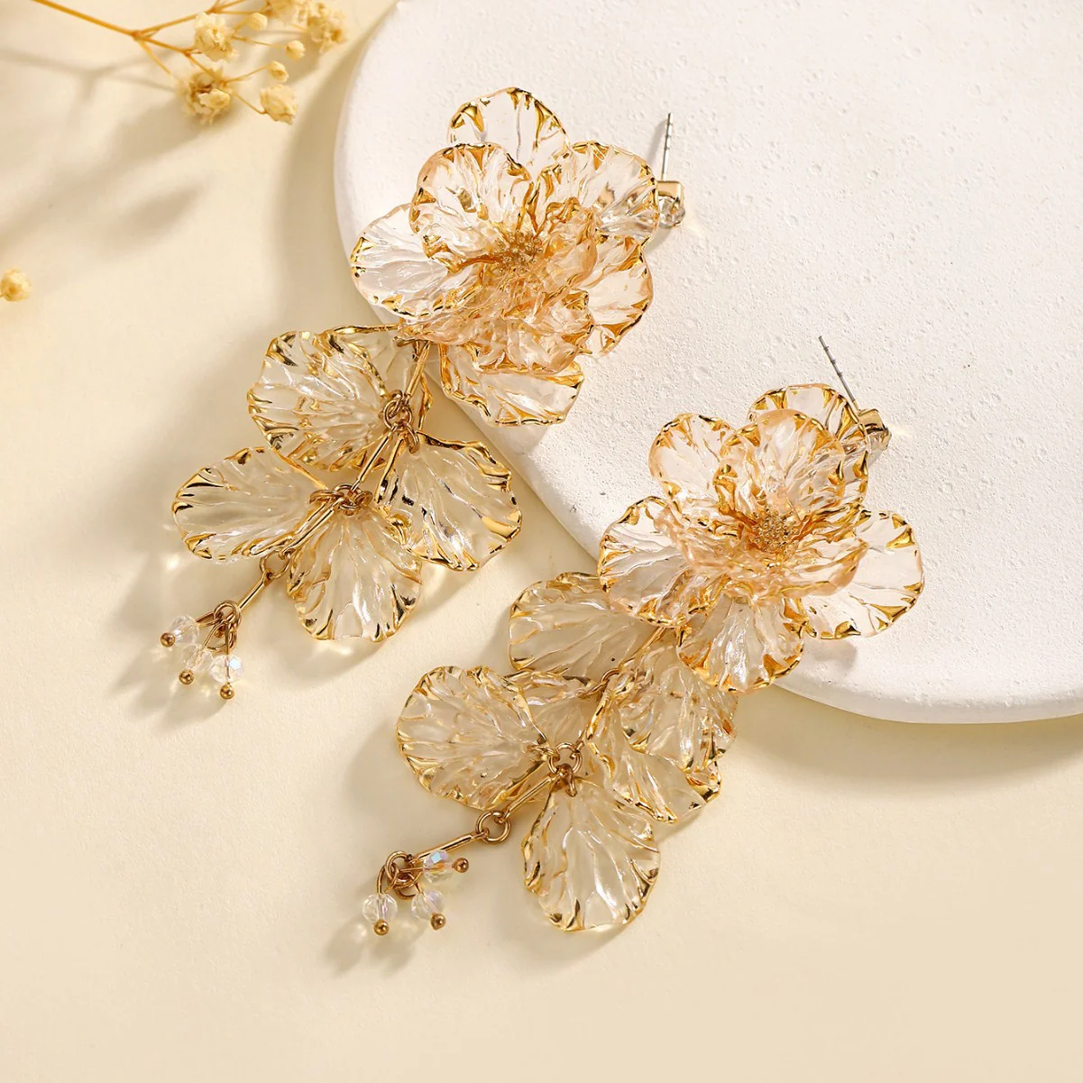 Floral Resin Tassel Statement Earrings - Image 2