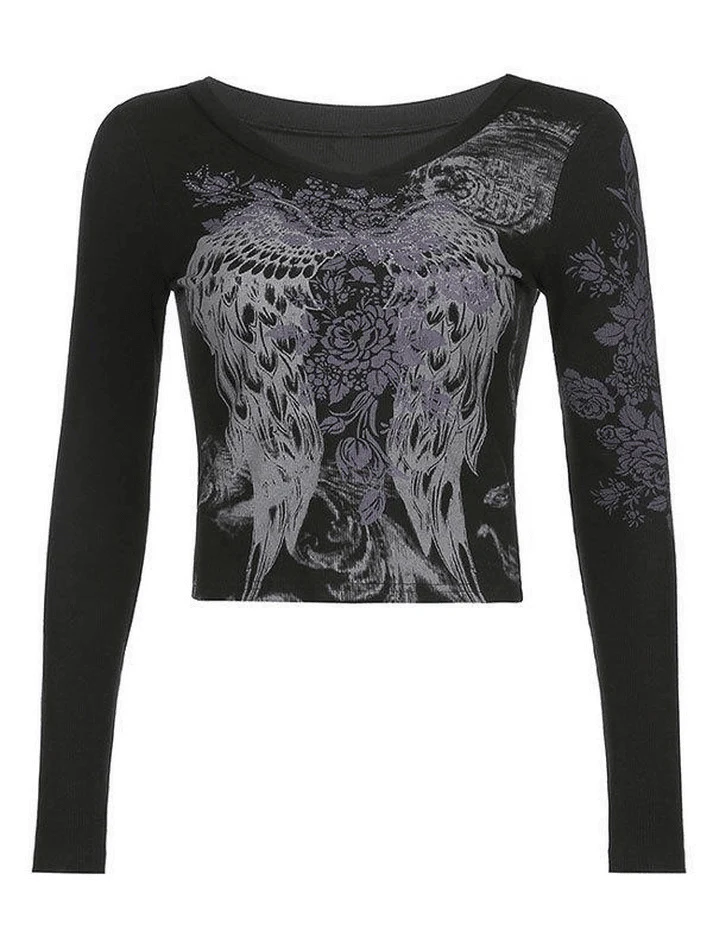Floral Rhinestone Long Sleeve Crop Top - Image 12