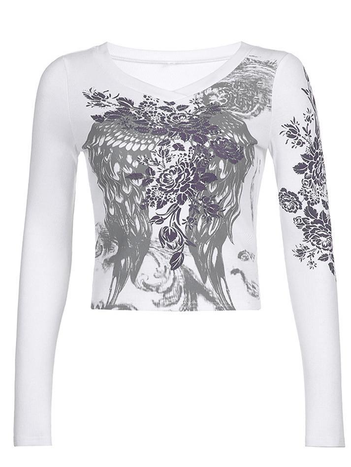Floral Rhinestone Long Sleeve Crop Top - Image 17