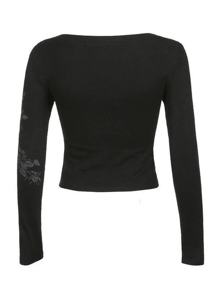 Floral Rhinestone Long Sleeve Crop Top - Image 20