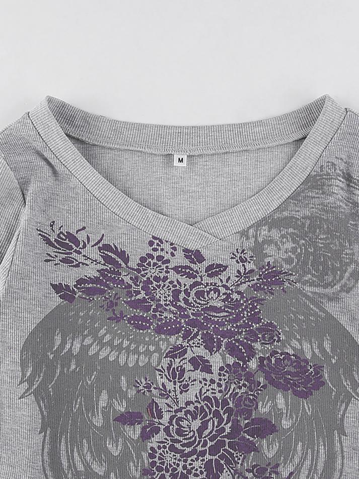 Floral Rhinestone Long Sleeve Crop Top - Image 24