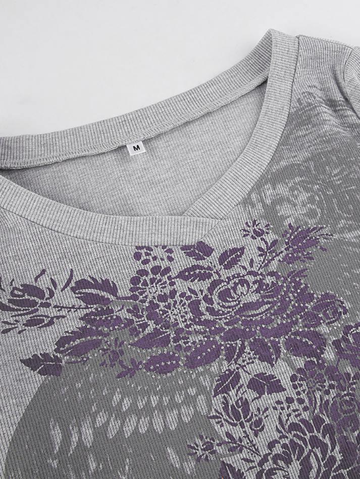 Floral Rhinestone Long Sleeve Crop Top - Image 42