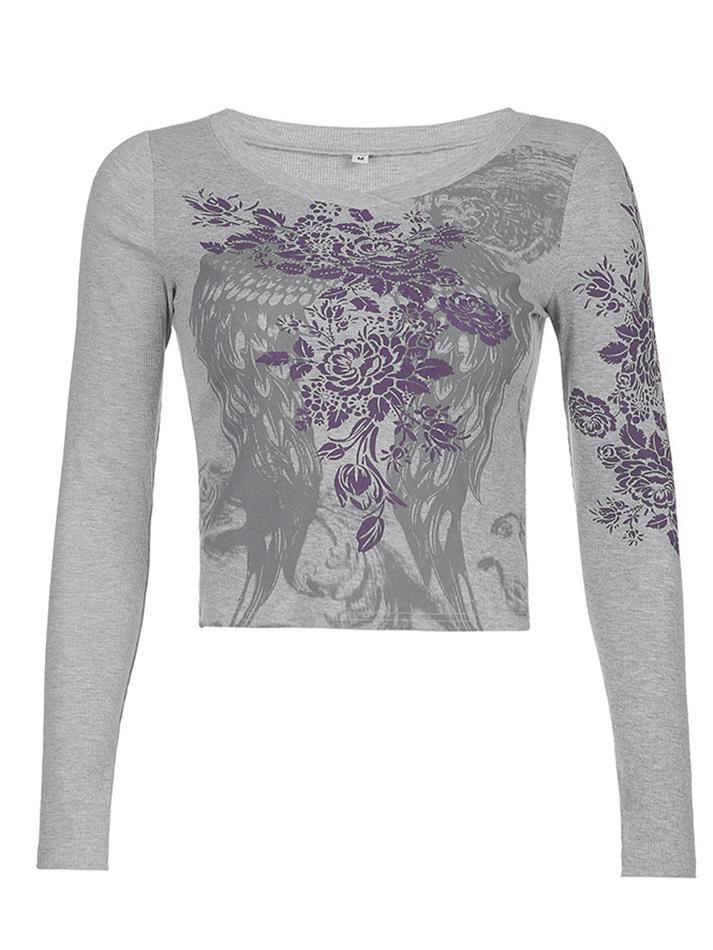 Floral Rhinestone Long Sleeve Crop Top - Image 47