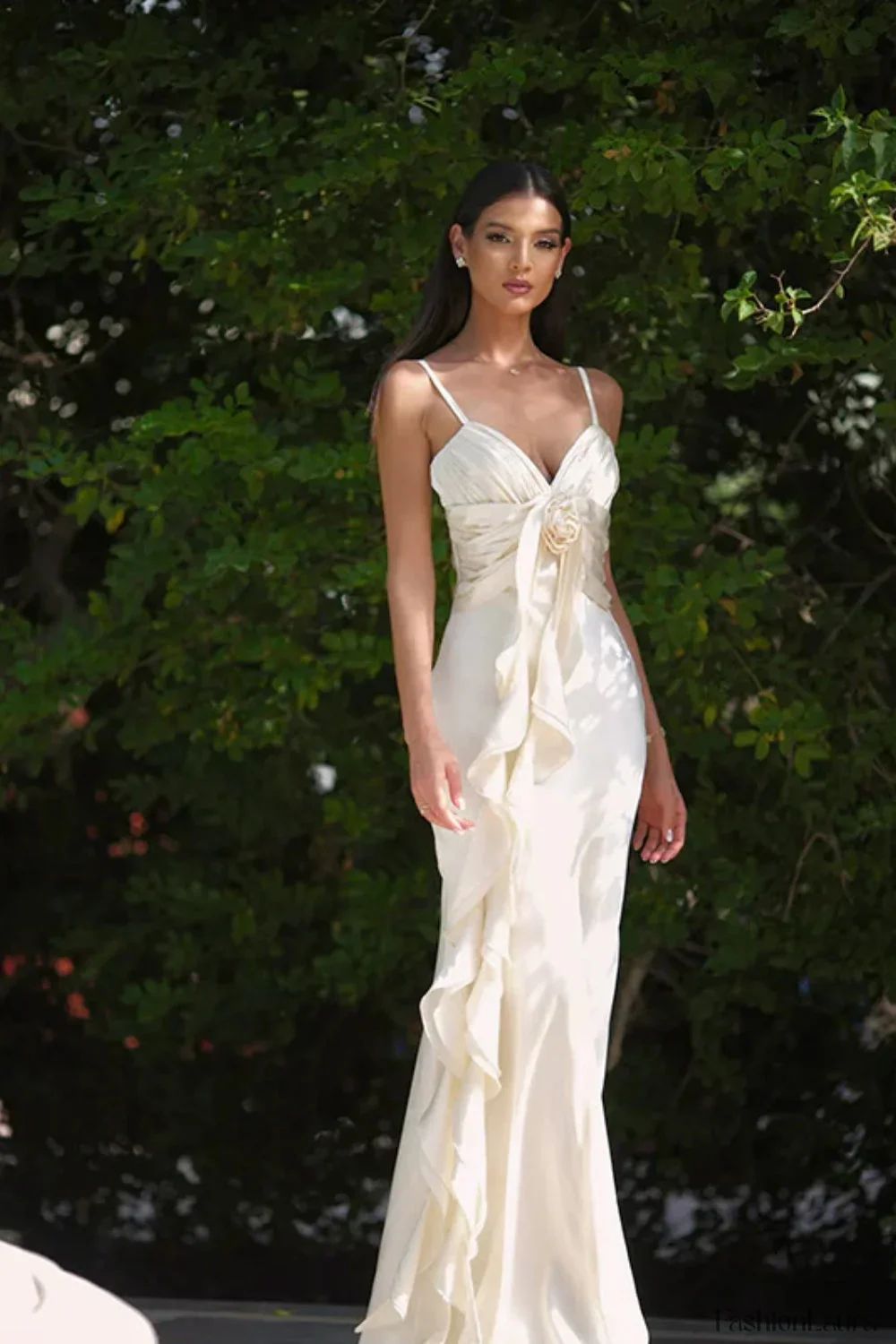 Floral Ribbon Satin Slim Fit Strappy Maxi Dress - Image 9