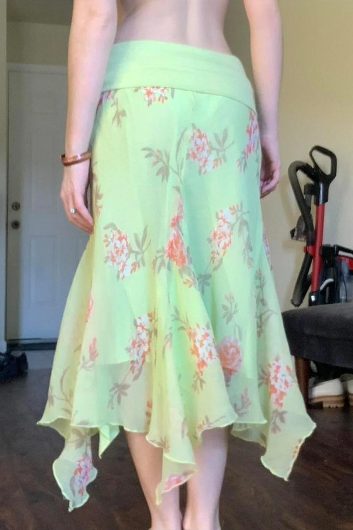 Floral Ruffle Asymmetric Sheer Mesh Vacation Maxi Skirt - Image 2