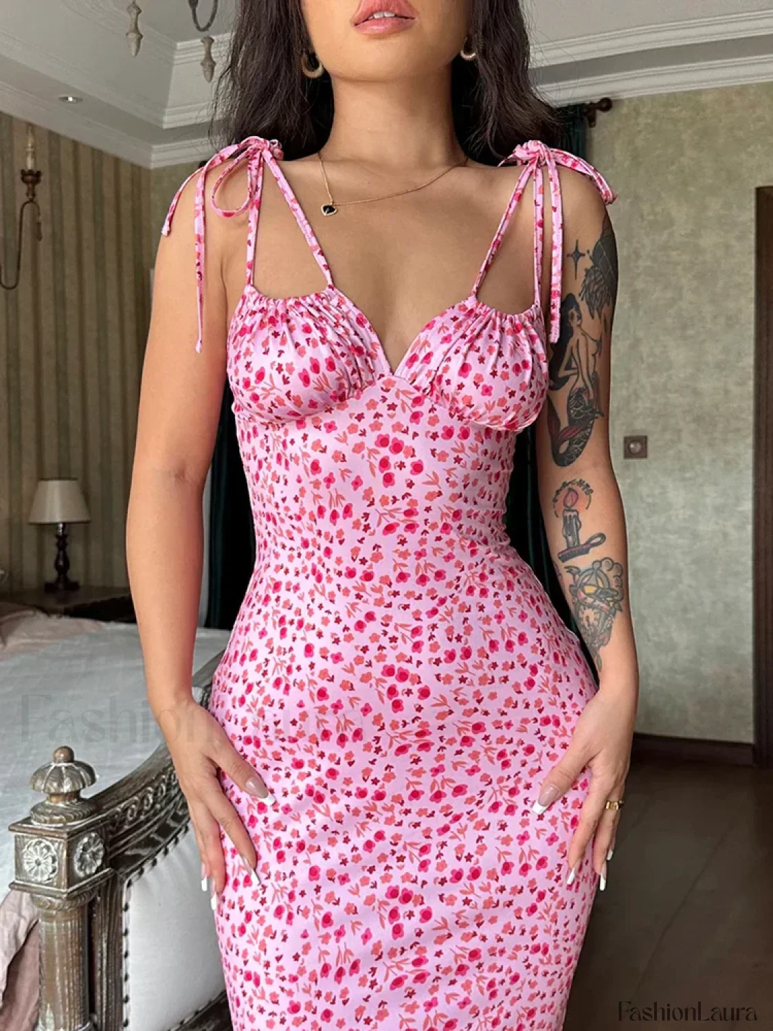 Floral Ruffle Lace-Up Maxi Dress - Image 16