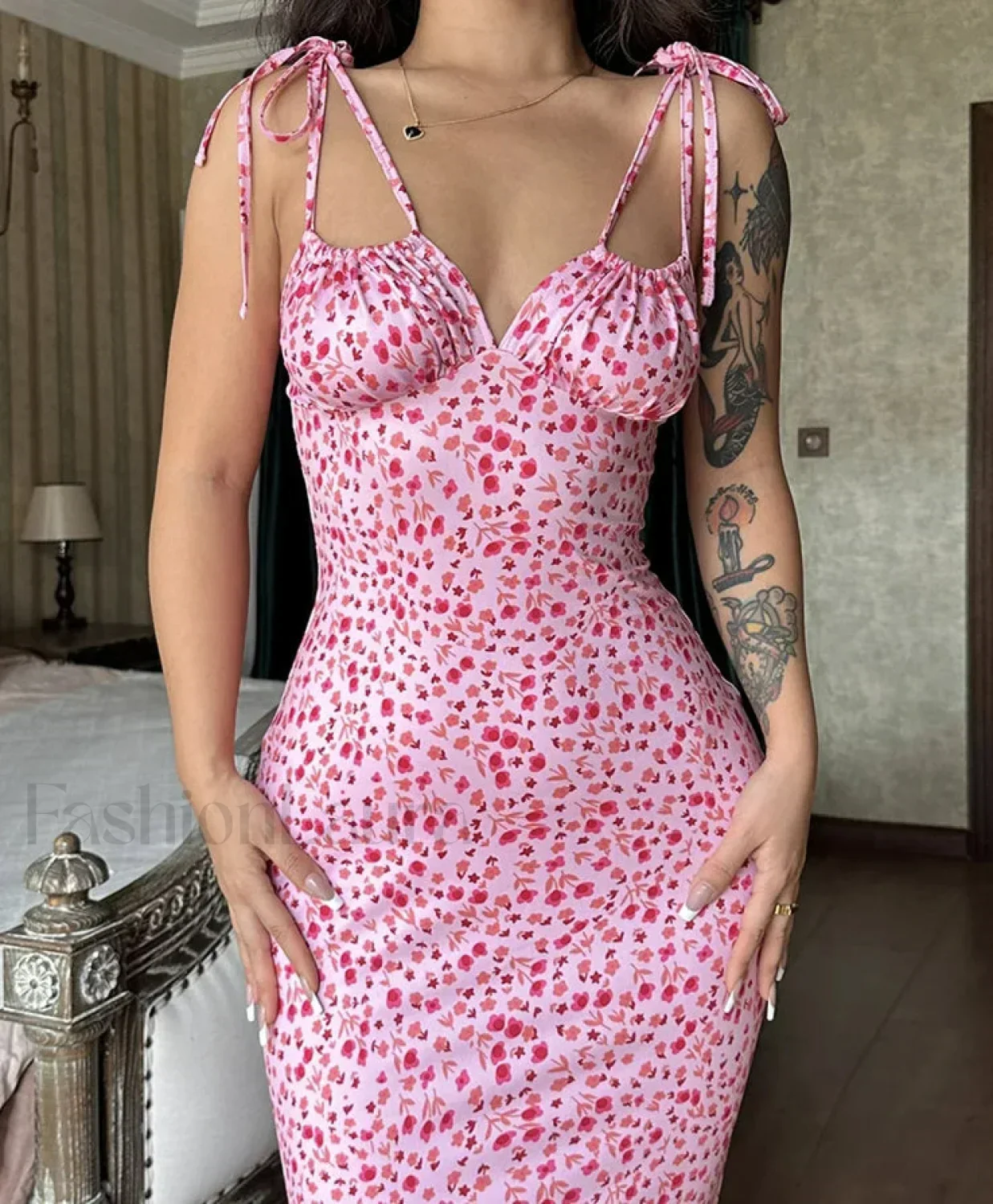 Floral Ruffle Lace-Up Maxi Dress - Image 2