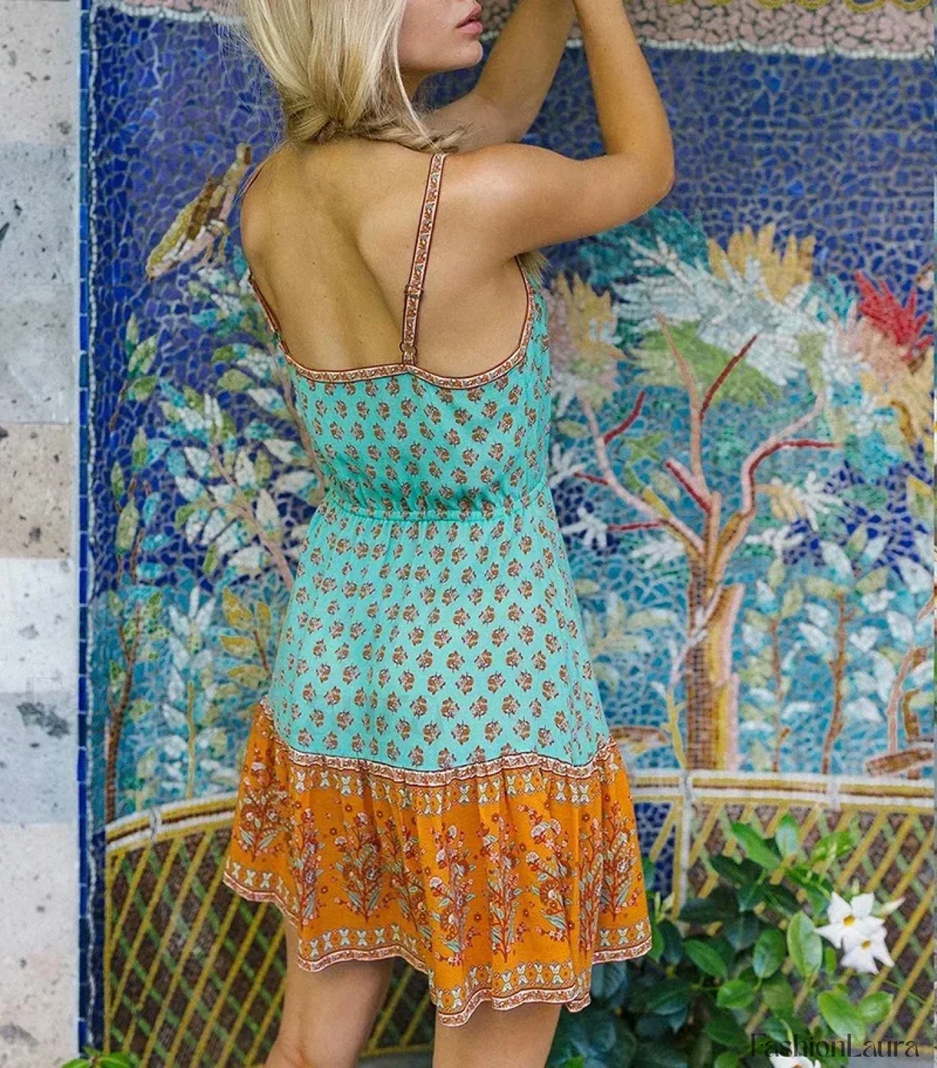Floral Strappy Mini Boho Dress - Image 13