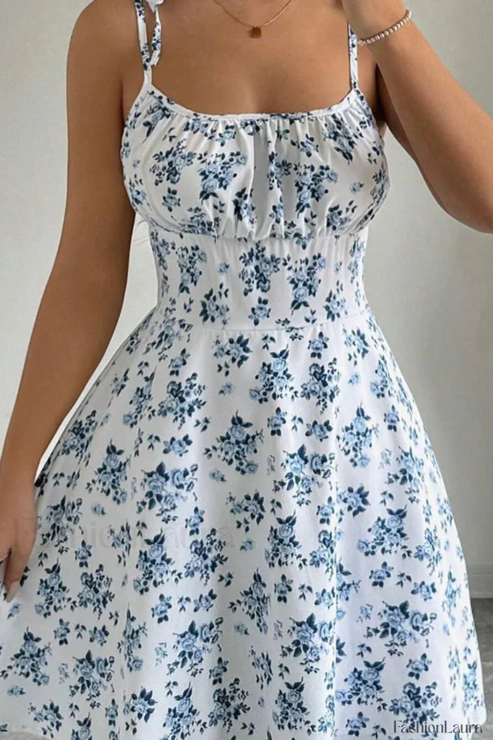 Floral Strappy Square Collar Gentle Wind Floral Dress - Image 10